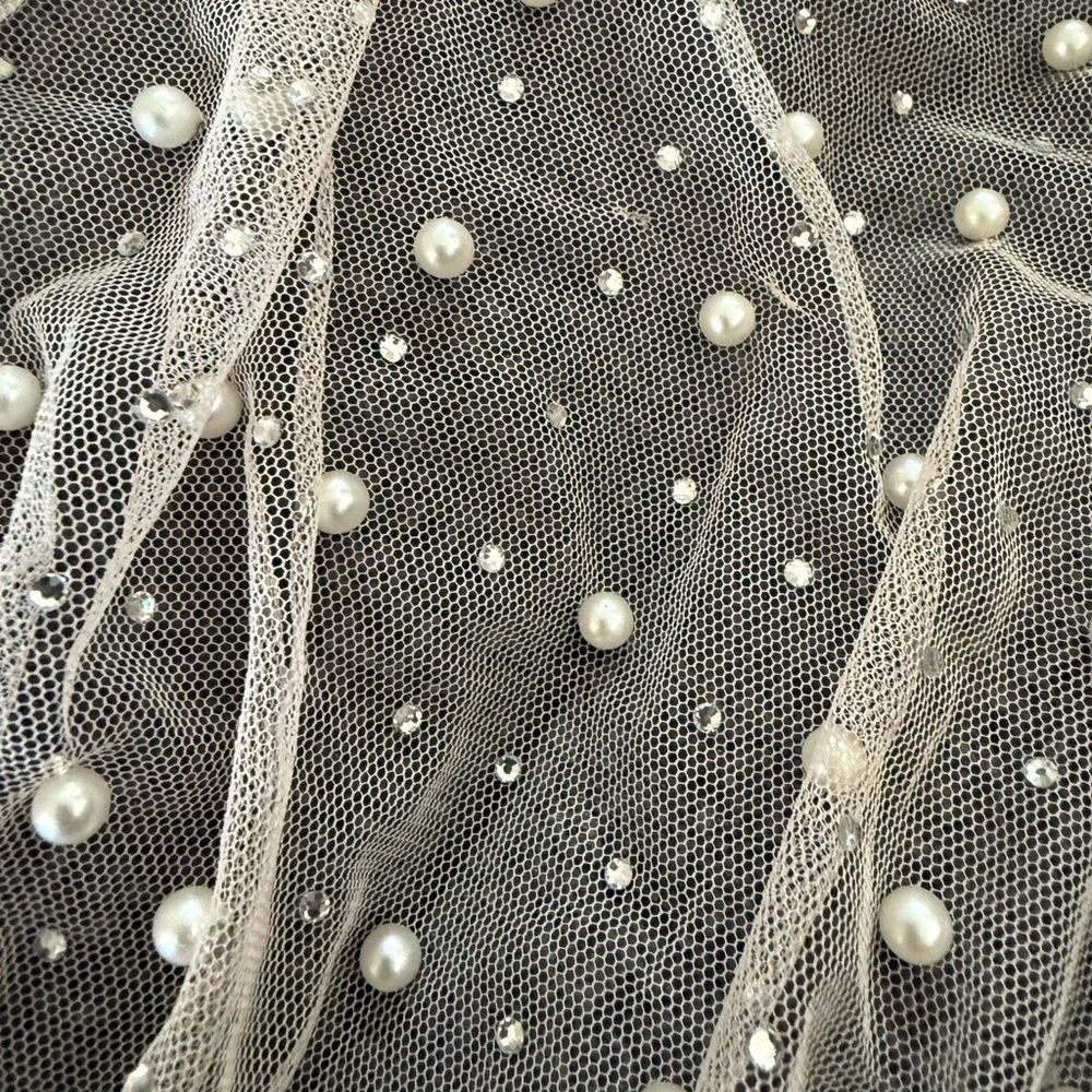 White Pearl Embellished Mesh Cover Up - Picture 3 of 4